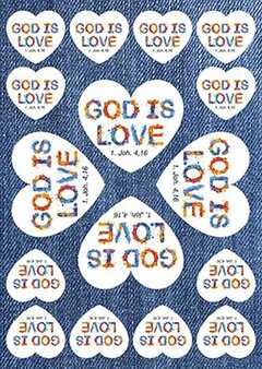 Aufkleber-Gruß-Karten: GOD IS LOVE, 4 Stück