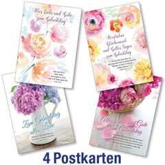 Postkartenserie: Geburtstag - gemischte Blumenmotive 4 Stk. Postkartenserie: Geburtstag - gemischte Blumenmotive 4 Stk.
